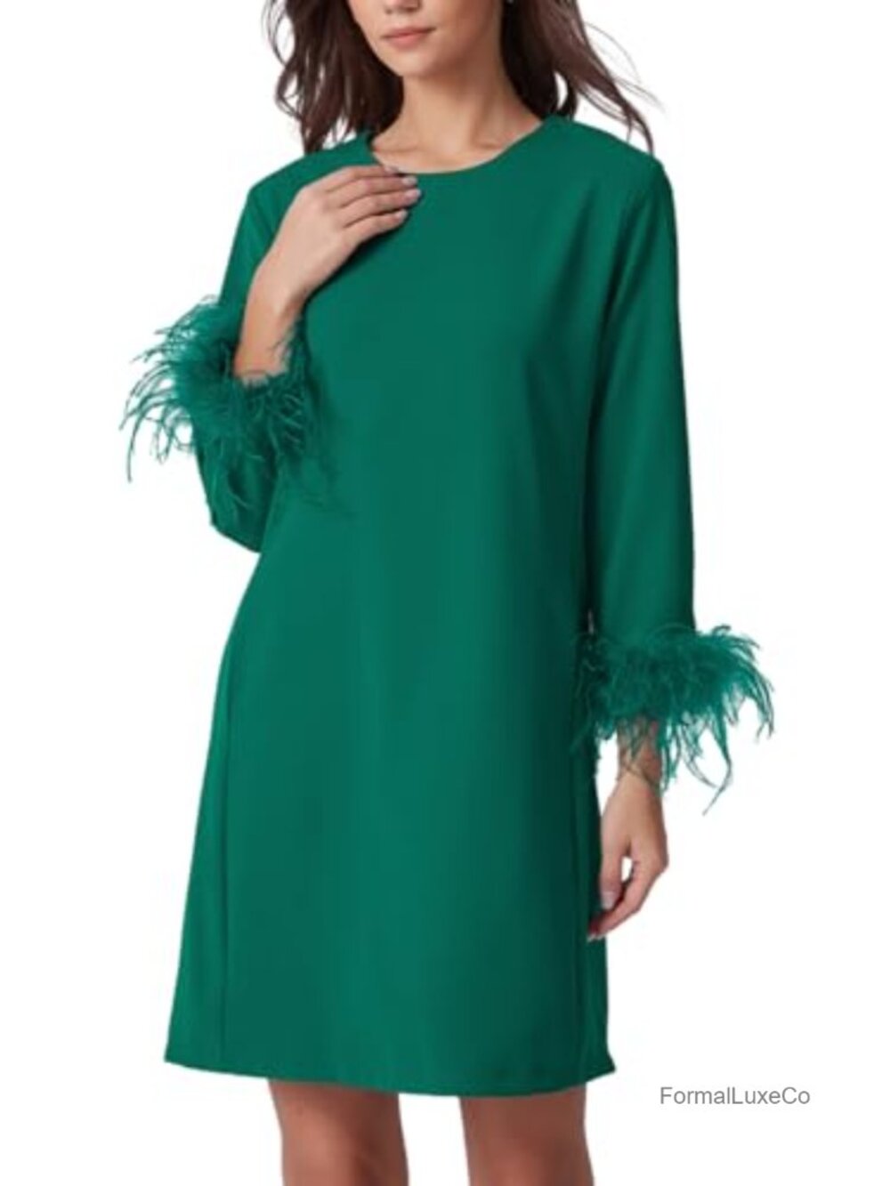 Women's Feather Mini Dress 3/4 Sleeve Cocktail Party Dress